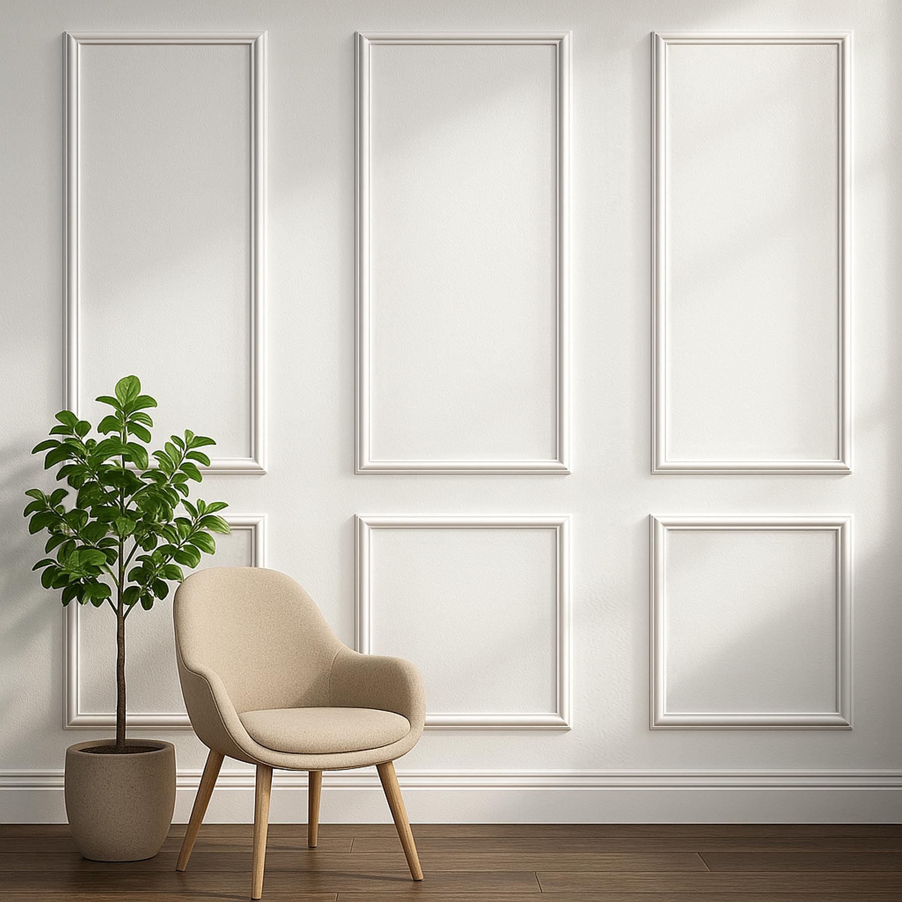 Peel and Stick Wall Molding Kit - Pre-Cut Wainscoting Panels, Set of 3 (3 Top & 3 Bottom), Ready to Assemble & Easy to Install for Interior Wall Décor, Living Room Bedroom Accent Walls (54 x 24 in)
