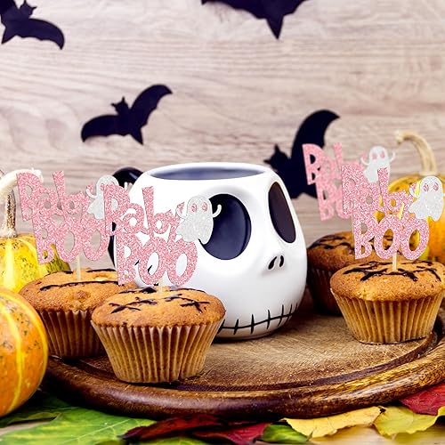 Miniatura 106 de 24 piezas de decoración para cupcakes Baby Boo con purpurina negra espeluznante y espeluznante para cupcakes de fantasmas para Halloween, baby