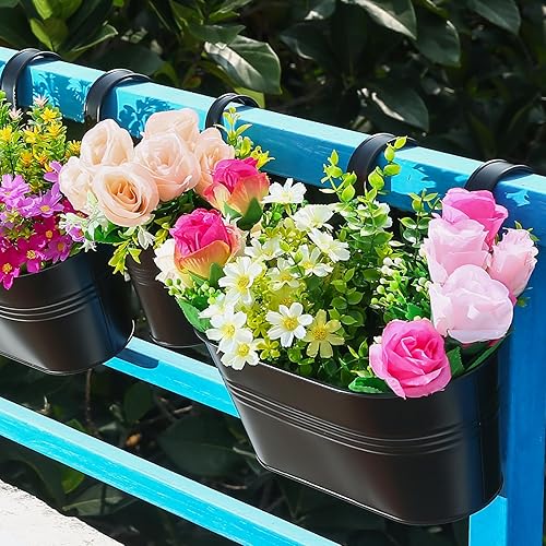Miniatura 2 de 5 macetas colgantes con barandilla de metal, cajas de ventana de hierro para plantas al aire libre, jardineras de balcón, jardineras de valla con