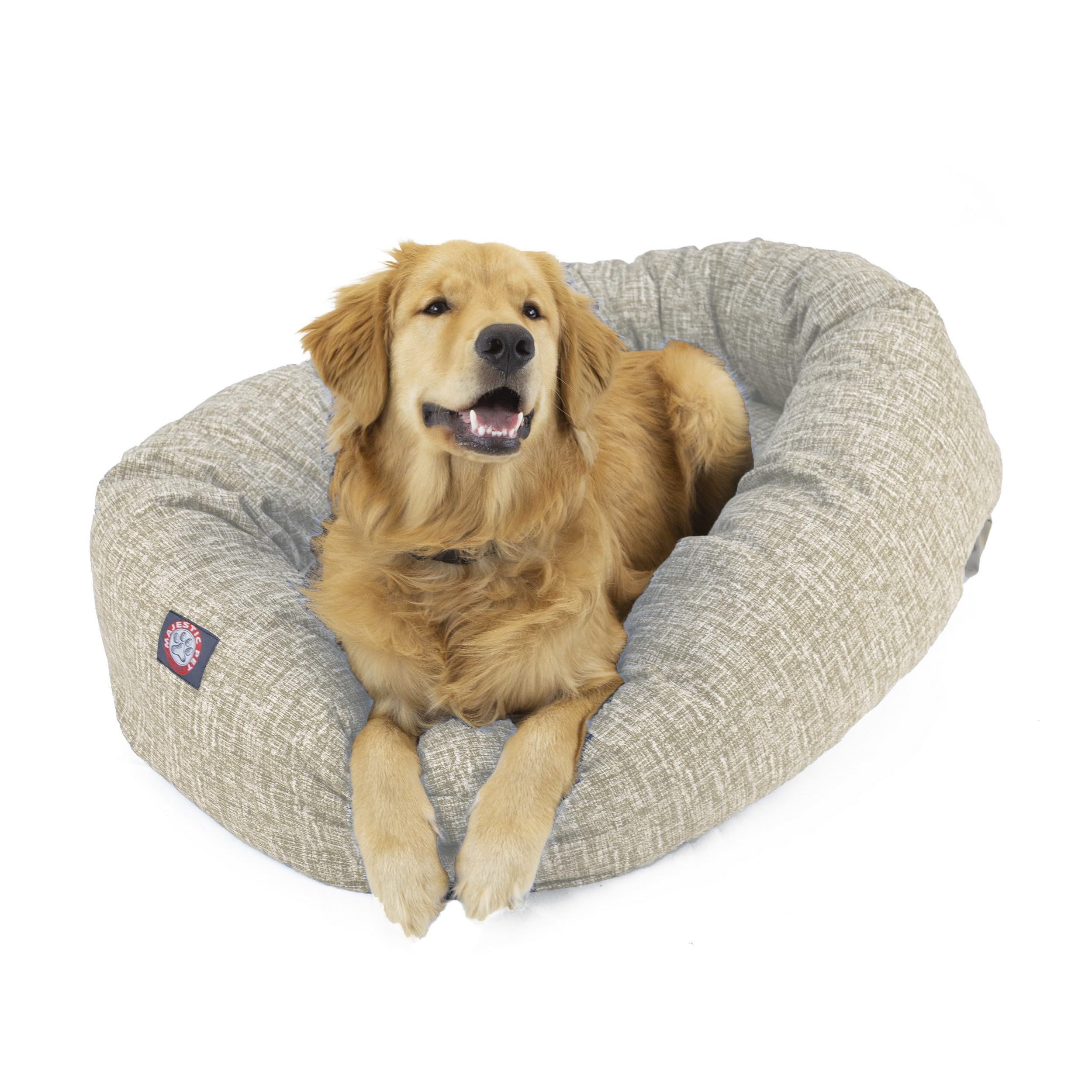 Majestic Pet 40 Inch Bagel Calming Dog Bed Washable – Cozy Soft Round Dog Bed with Spine Support for Dogs to Rest Their Head - Fluffy Donut Puppy Mat 40x29x9 (Inch) Large – Tan