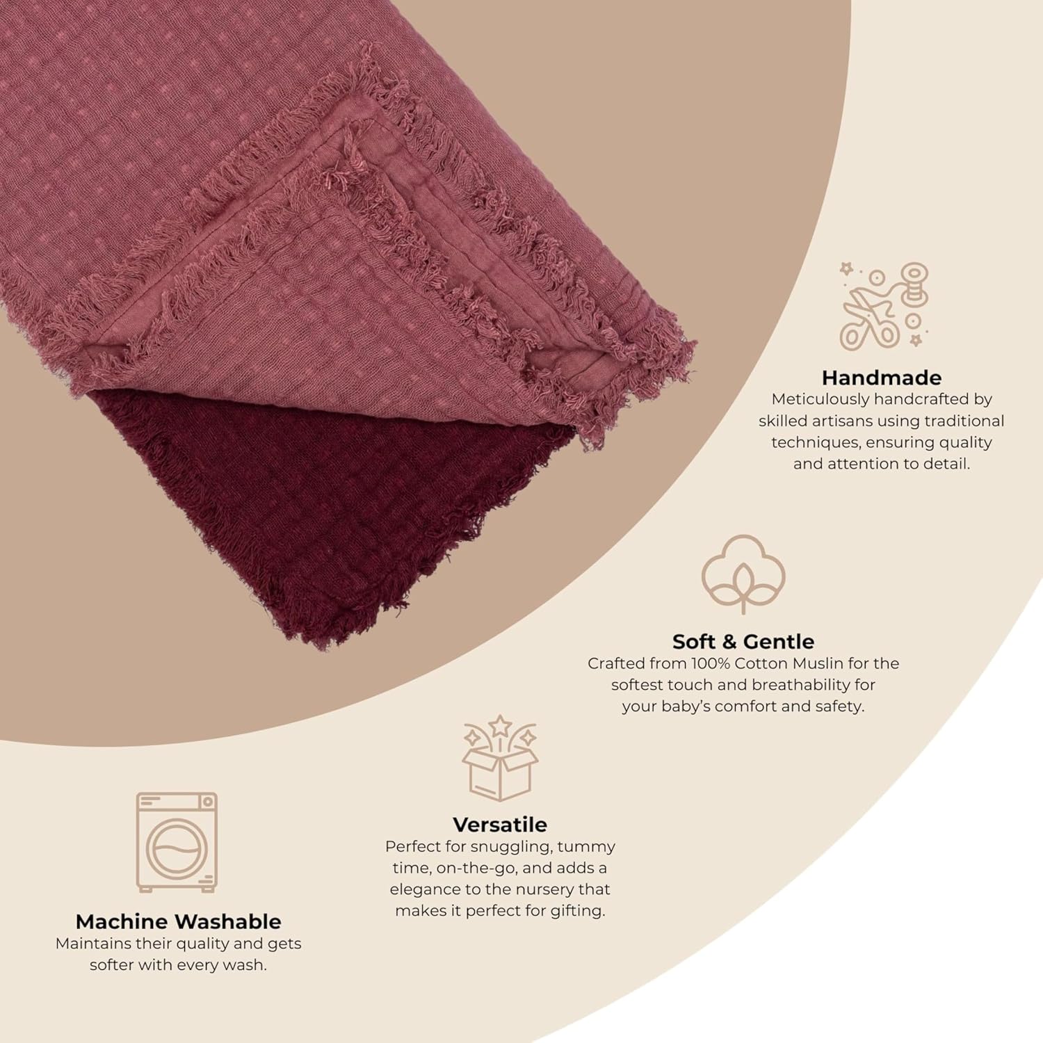 Crane Baby Multi-Layer Muslin Baby Blanket, 100% Cotton Baby Blankets, Red Ombre Design, Nursery Swaddling Blankets for Newborns, 30" x 40", Warm and Breathable Stroller Blankets for Babies