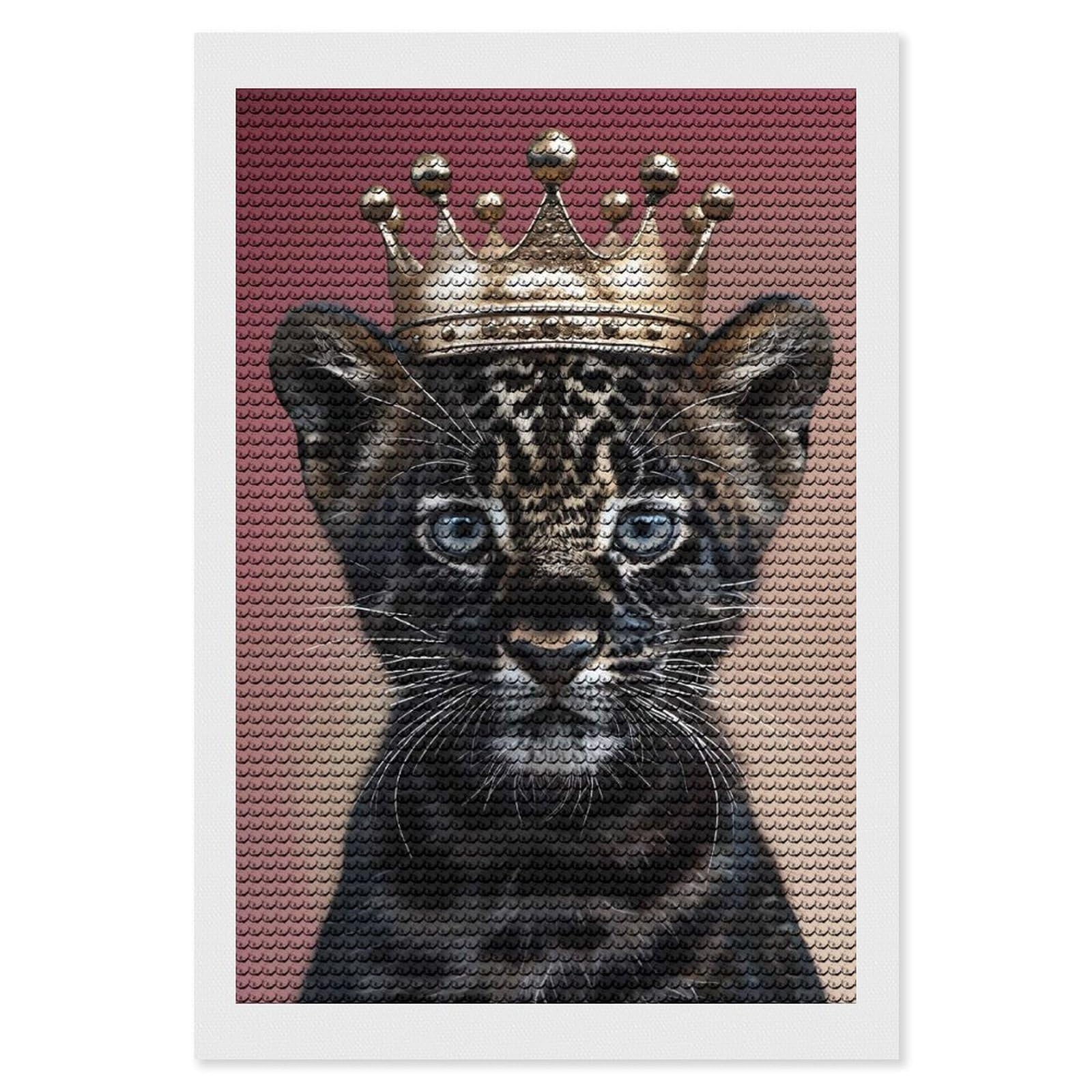 Junmoney Leopard Cub King Diamond Painting Canvas Set 8"x12", for Adults, Decorate Your Room, Festive Craft Gift, Office Decor