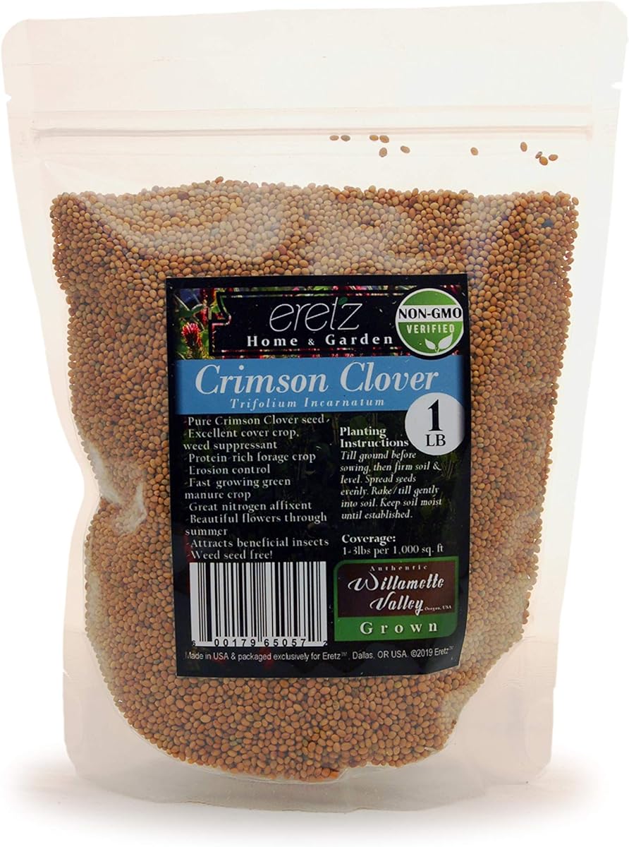 Amazon.com : Crimson Clover Seed by Eretz (1lb) - Choose Size! Premium Willamette Valley, Oregon Grown Non-GMO Seed, No Coating, No Fillers, No Treatment.