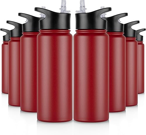 Miniatura 48 de Paquete de 8 botellas de agua deportivas de acero inoxidable con aislamiento de 32 oz, botellas de agua con tapa de pajita y tapas de boca ancha,