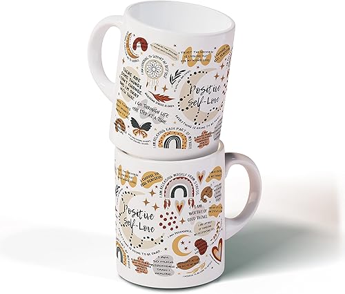 DOTAIN Taza de cerámica con texto en inglés Boho Rainbow Mental Health Awareness, con citas inspiradoras, con texto en inglés Conciencia de la salud