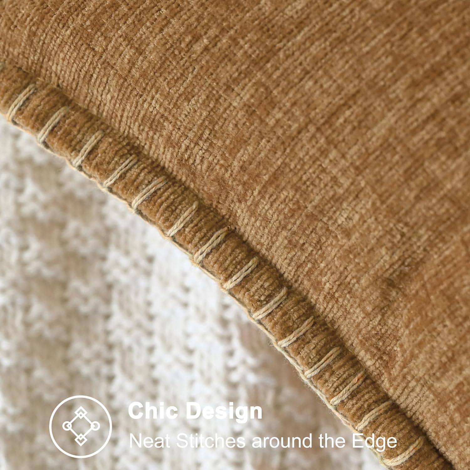 CaliTime Throw Pillow Covers Decorative 18 X 18 Inches Pack of 2 Cotton Thread Stitching Edges Solid Dyed Soft Chenille Cushion Cases for Couch Sofa Bed Living Room Farmhouse Apricot Brown - Image 3