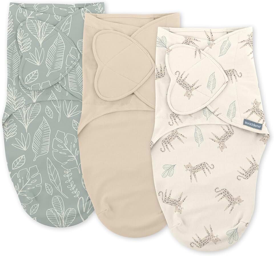 SwaddleMe by Ingenuity Monogram Collection Baby Swaddle, 100% Cotton, Improves Sleep &amp; Calms Startle Reflex, 0-3 Months, Pocket Fold Design for Easy Changes, 1.0 TOG, 3-Pack - Born Free OEKO-TEX STANDARD 100