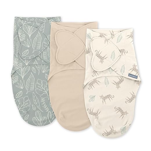 SwaddleMe by Ingenuity Monogram Collection Baby Swaddle, 100% Cotton, Improves Sleep & Calms Startle Reflex, 0-3 Months, Pocket Fold Design for Easy Changes, 1.0 TOG, 3-Pack - Born Free