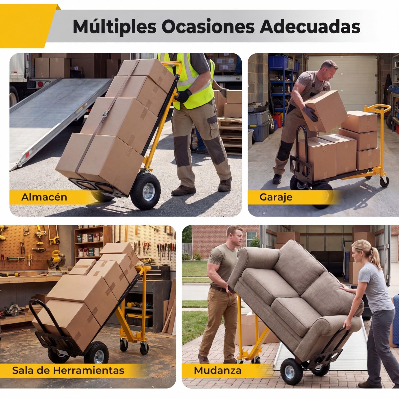 COSTWAY Carretilla Plegable 3 en 1, Carretilla con Rueda de Goma de Carga 136 kg, Carrito Plataforma en Modo de 4 o 2 Ruedas y Asa Ergonómica, Carro para Transporte y Mudanzas en Oficina y Almacén