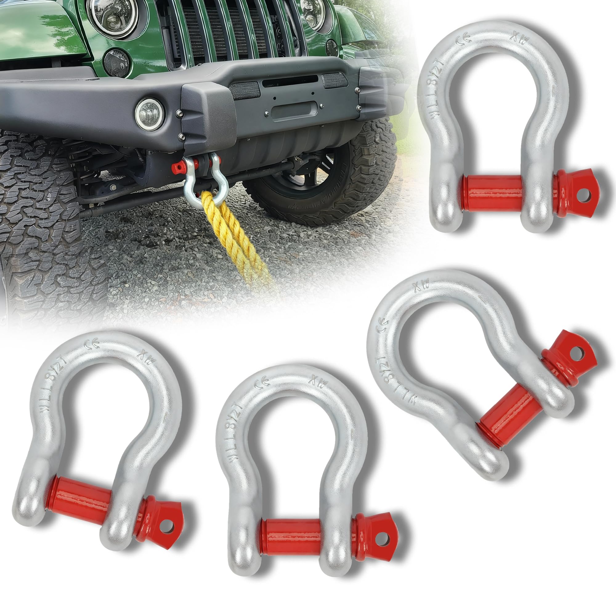 lukar 4 Pack 1" Anchor Shackle, Alloy Steel D Ring Shackles, Load Limit 8.5 Tons (17,000 Lbs) Clevis Shackle with Alloy Screw Pin, Heavy Duty Shackle for Towing, Rigging, Vehicle Recovery, Winch