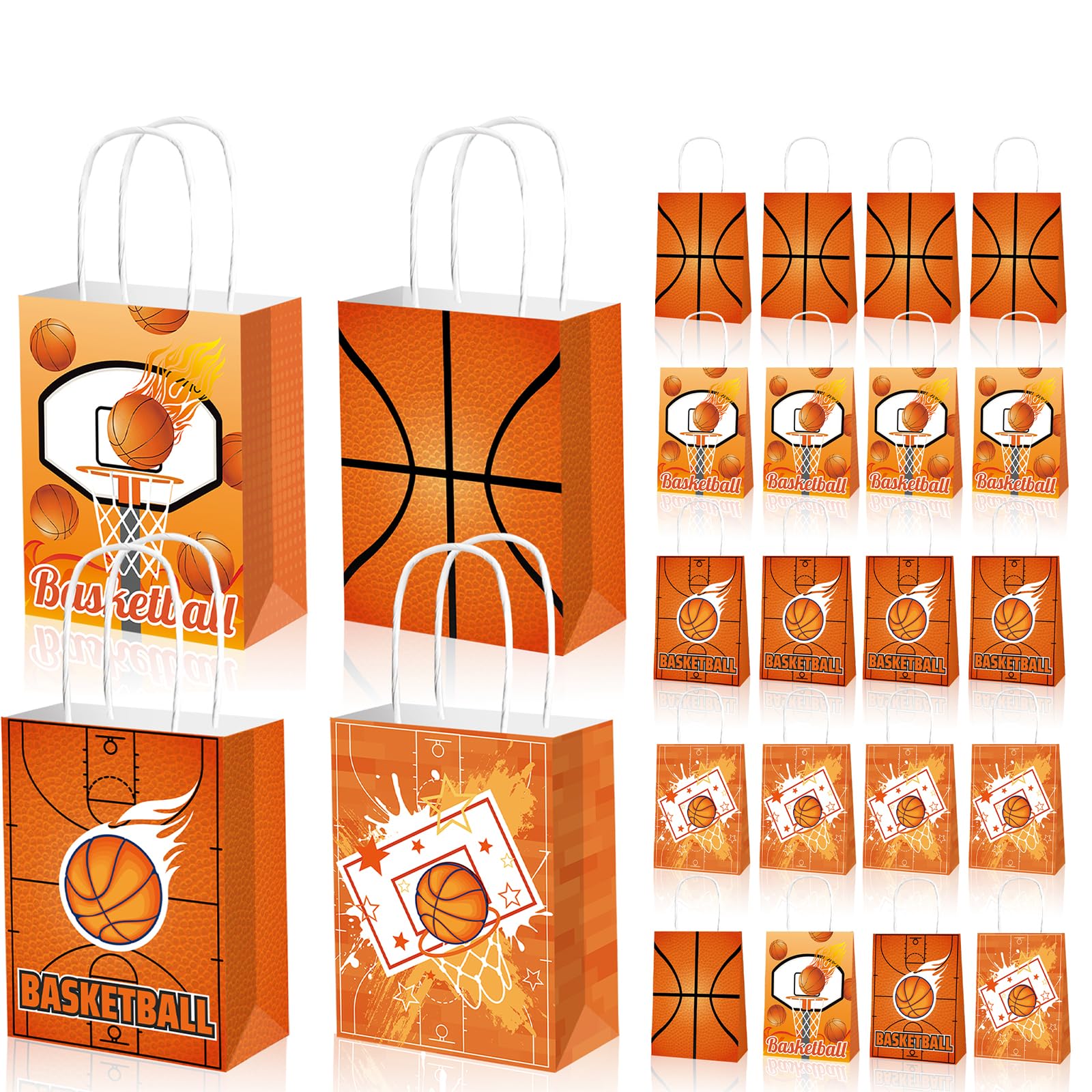 Qpout 12 PCS Basketball Goodie Bags, Basketball Party Favor Bag With Handles, Basketball Gift Bag For Team, Basketball Treat Candy Snack Bags For Kids