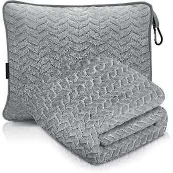 Proglobe Travel Blanket and Pillow 2 in 1 Grey 107 x 173 cm with Luggage