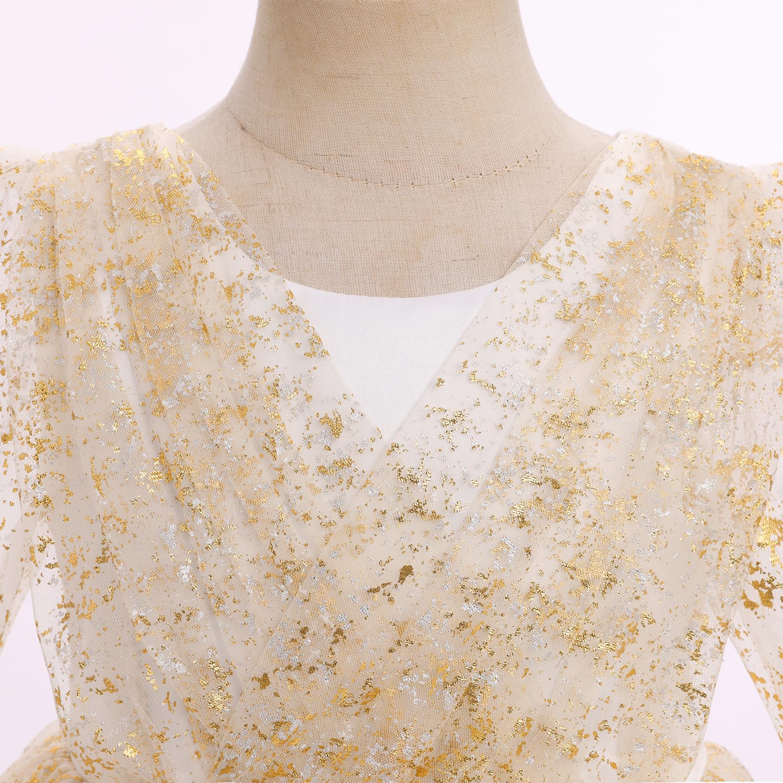 IMEKIS Kleinkind Kinder Mädchen Tüllkleid Blumenstickerei glitzernd Hochzeit Party Langarm Herbst Fotoshootings Outfit 2-8T