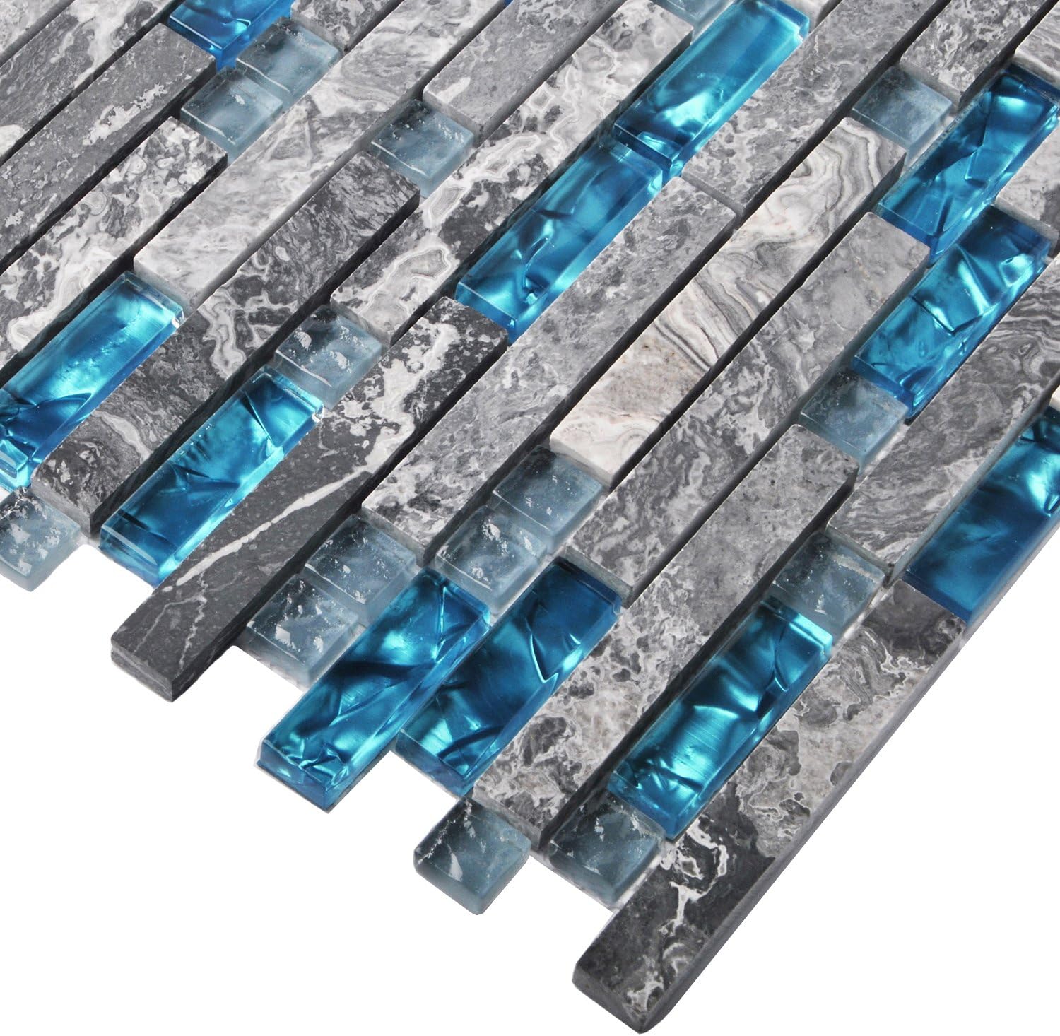 70% Off Everything Home Building Glass Tile Kitchen Backsplash Idea Bath Shower Wall Decor Teal Blue Gray Wave Marble Interlocking Pattern Art Mosaics TSTMGT002 (10 Square Feet)