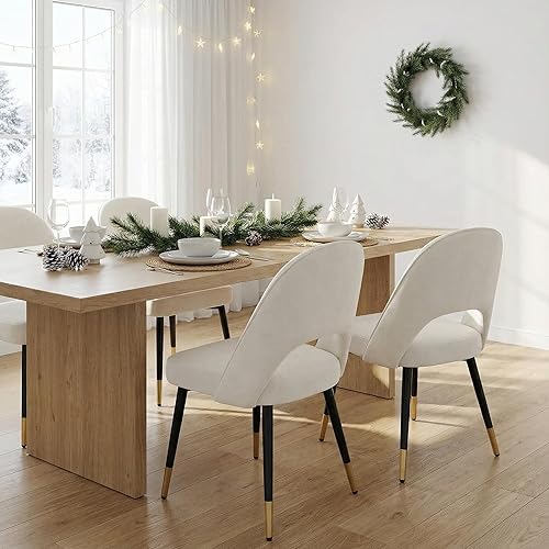 Miniatura 6 de LukeAlon Juego de 4 sillas de comedor clásicas de terciopelo, sillas de cocina tapizadas con respaldo abierto con patas de metal, sillas laterales
