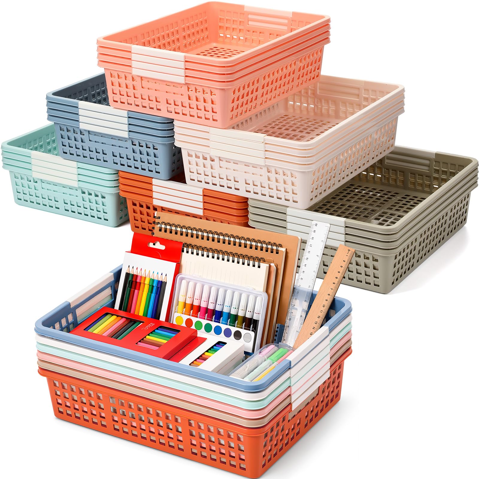 Photo 1 of CroBlissful 24 Pcs Plastic Classroom Baskets, Boho Colors