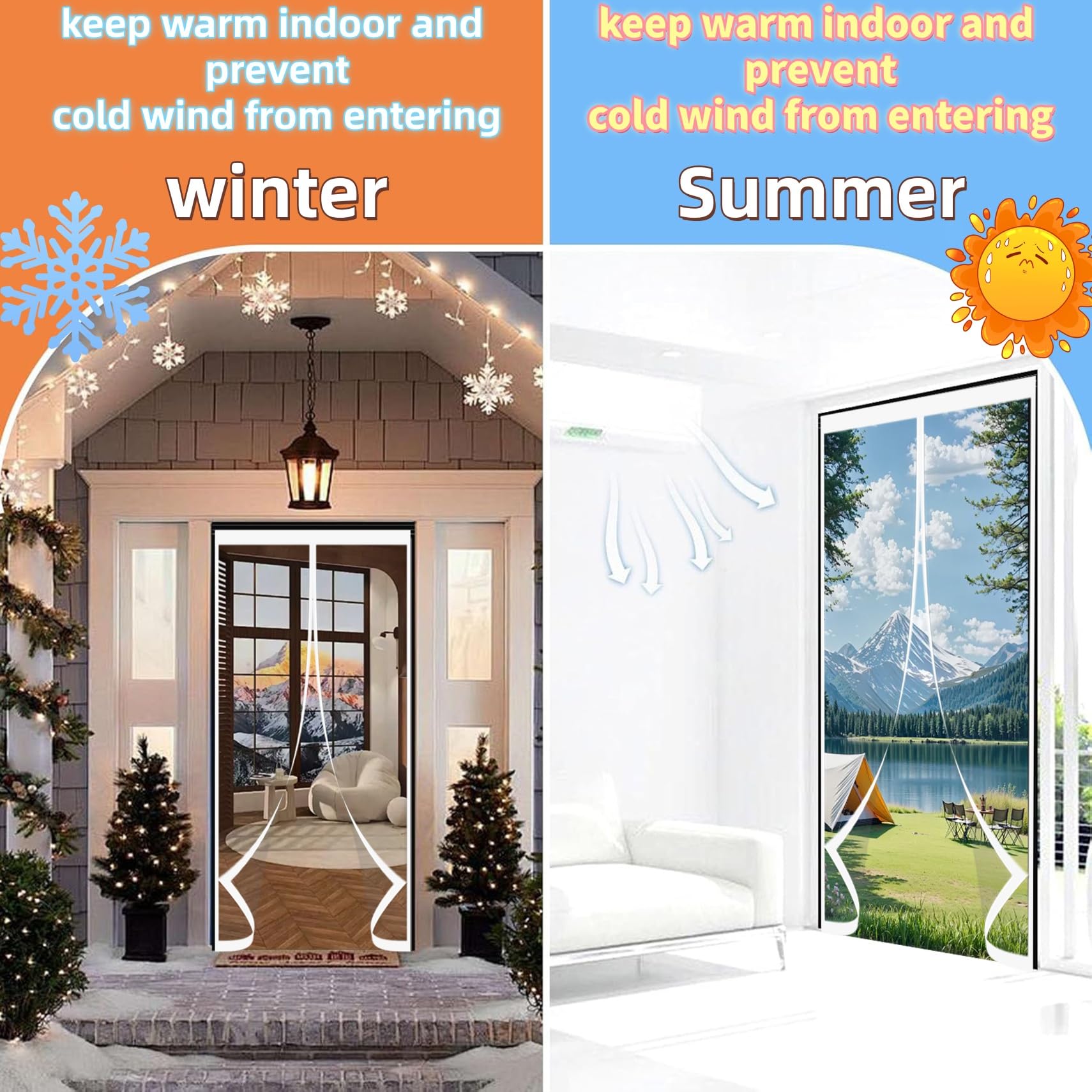 Wärmeschutzvorhang 225 x 270 cm Thermo Kälteschutz Winter Wasserdicht Und Warme, Winddicht, Wärmeisolierte Thermovorhang für Kellertür Balkon Terrassen, A