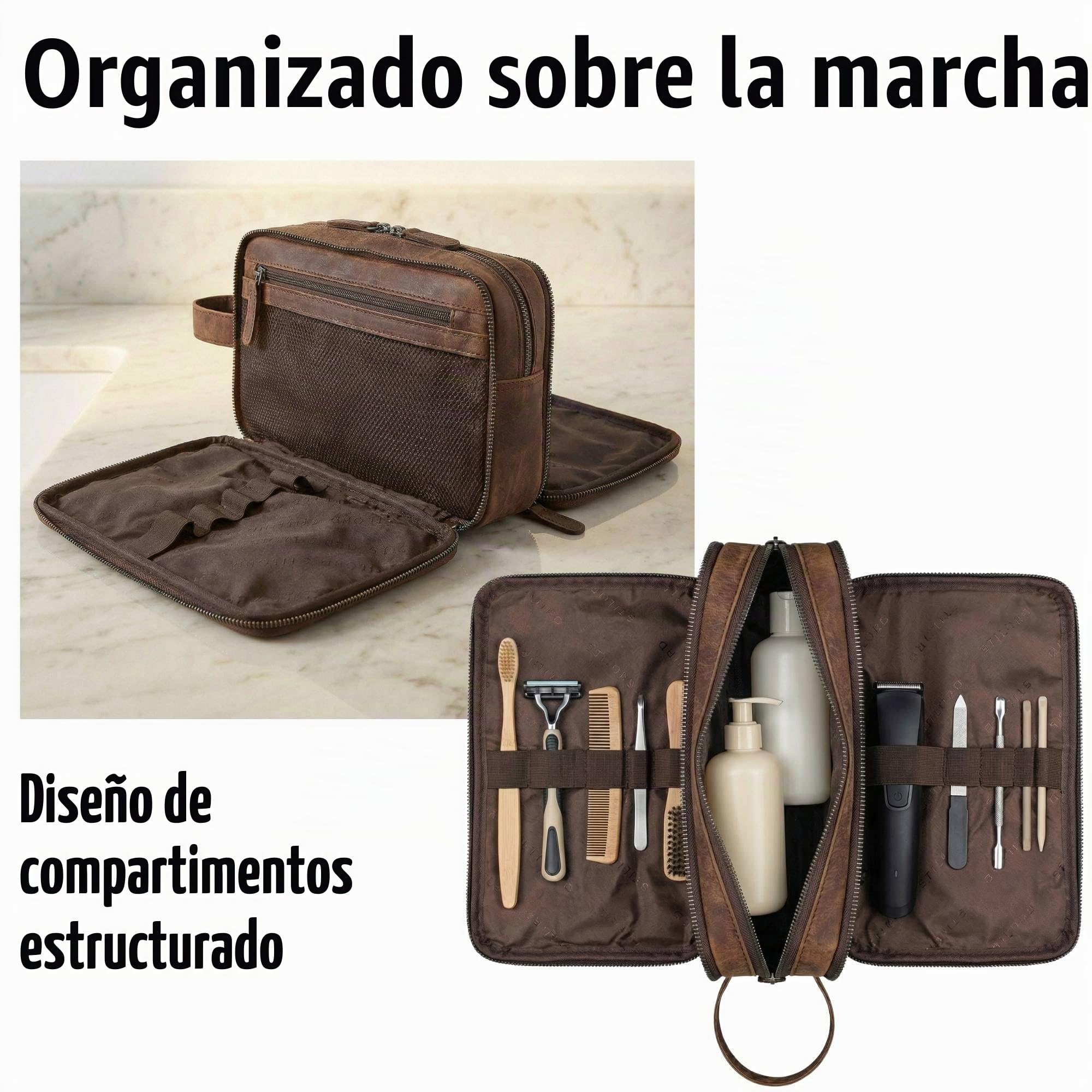 STILORD 'Catania' Neceser Grande de Cuero Hombre y Mujer Bolsa de Aseo Caja de Maquillaje Piel Bolsa Cosmeticos Estuche Necessaires Bolso Viaje Necesere Avion Bolso, Color:Zamora - marrón