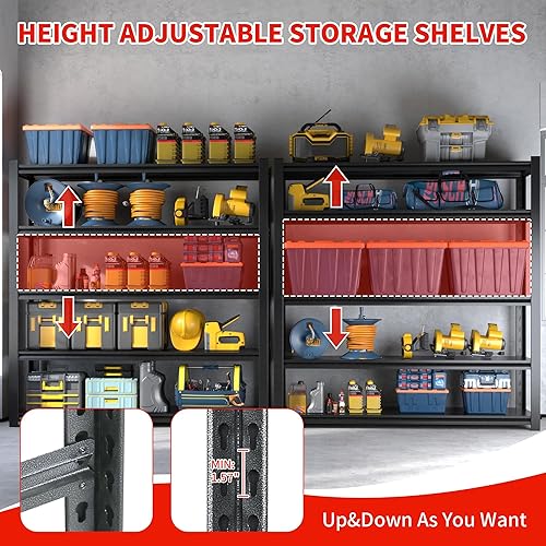 Miniatura 6 de Estantería de garaje de 72 pulgadas de alto, estantes de almacenamiento resistentes de 3000 libras, estantes de metal ajustables de 5 niveles para