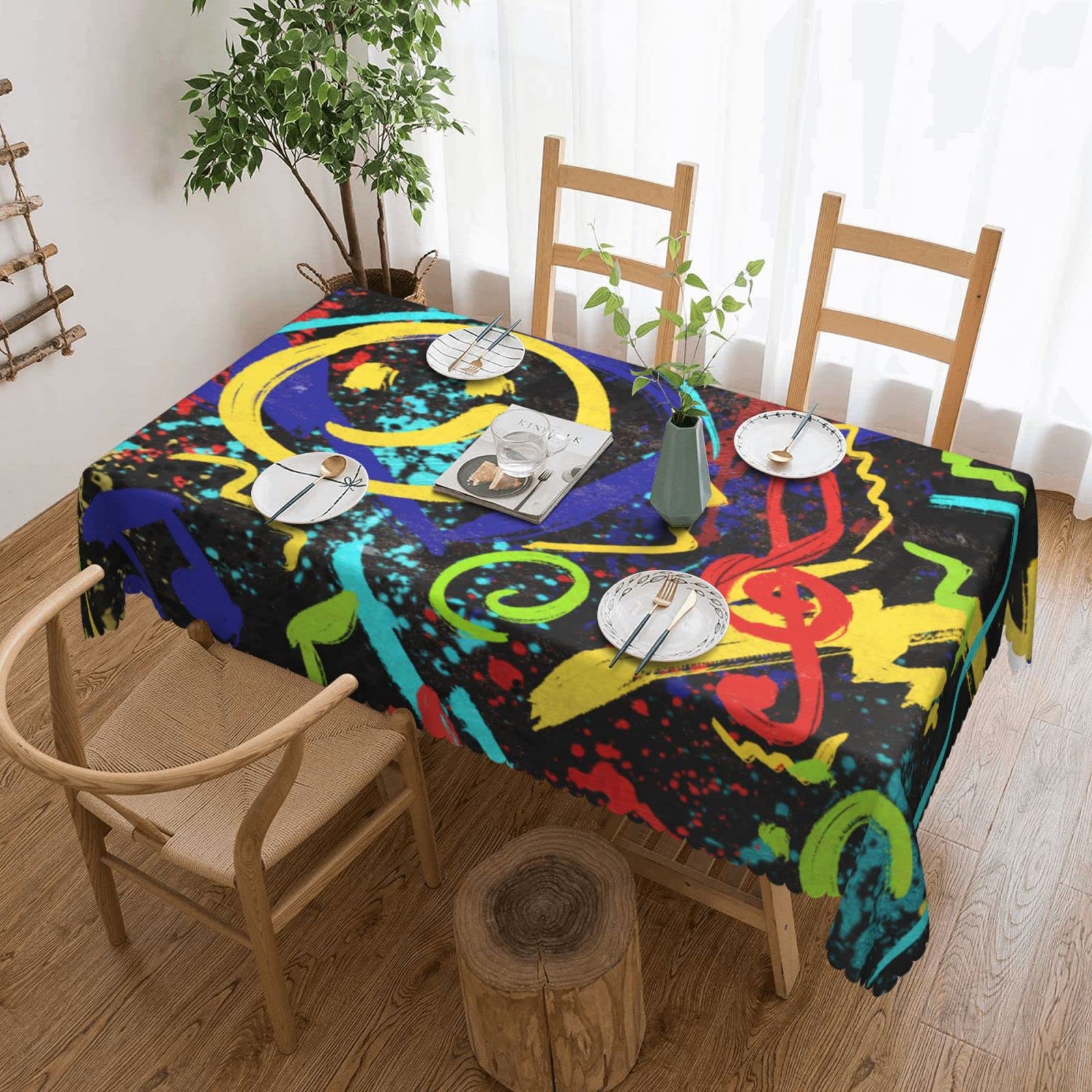 Amazon｜テーブルクロス 落書き 絵画 モダンアート 長方形 テーブル  