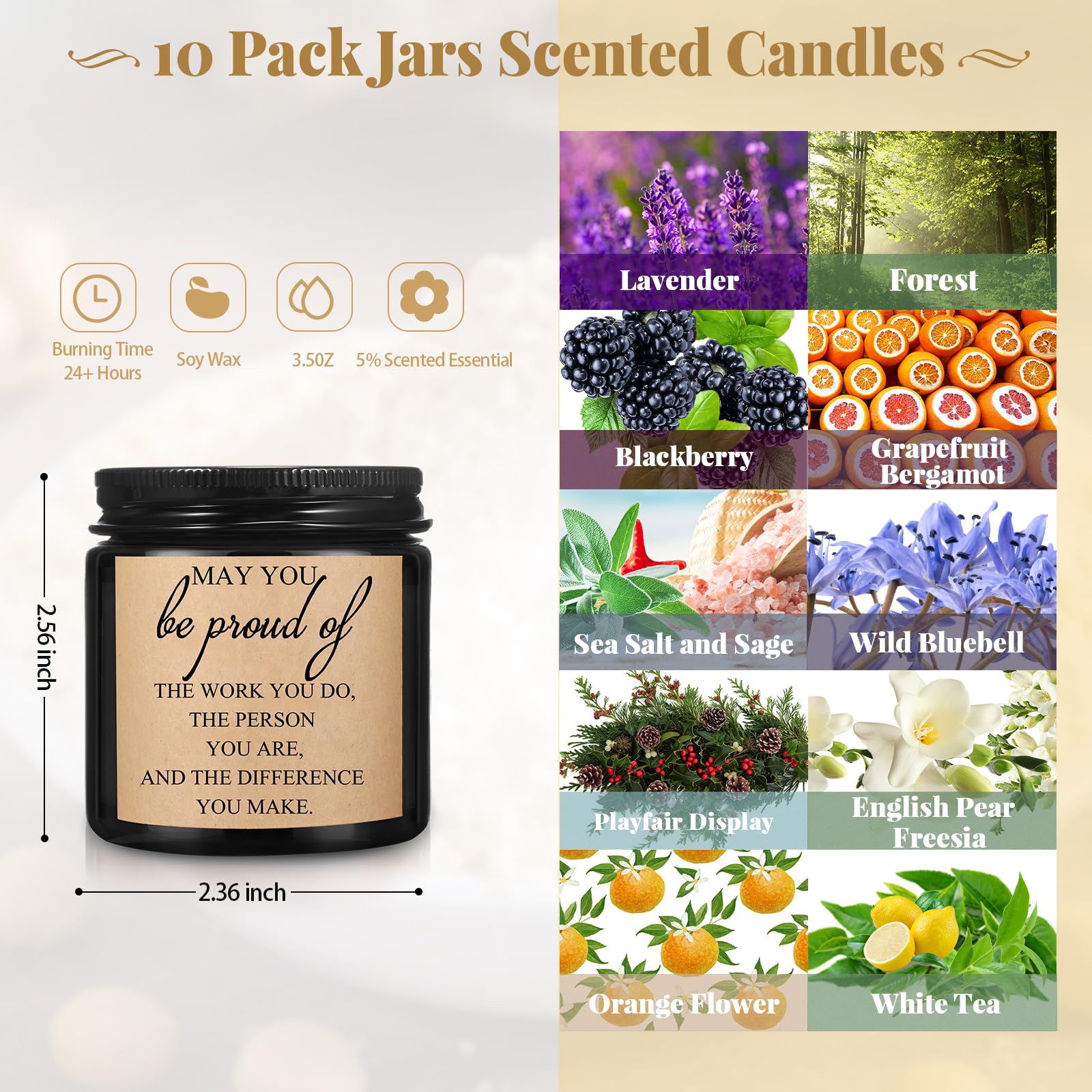 Świece sojowe, 10 szt. słoików, 99 ml, 'May You Be Proud of The Difference You Make Candle', podziękowanie, prezenty dla pracowników, jako prezent dla współpracownika, pielęgniarki, nauczycieli, na