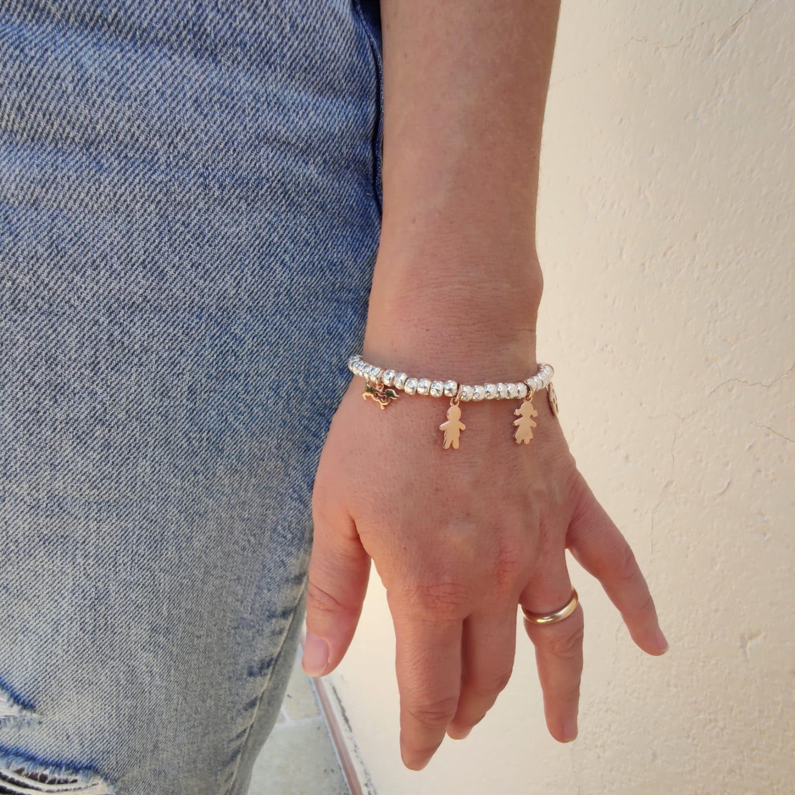 ViMon gioielli,BRACCIALE GRANELLI PEPITE MARTELLATE in ARGENTO 925,possibilità di scelta tra vari ciondoli charms.LUNGHEZZA SU MISURA.
