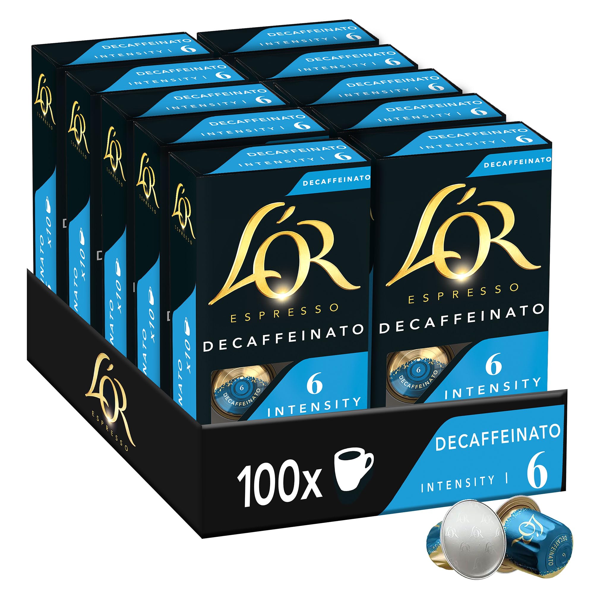 L'Or Espresso Kawa - 100 kapsułek Decaffeinato Intensywność 6 - kompatybilne z Nespresso®* (zestaw 10 x 10)