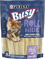 Purina Busy Rollhide Real Beefhide Dog Chews for Small/Medium Breeds - 9 Count Long-Lasting Teeth Cleaning Treats
