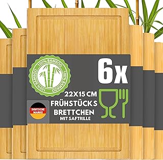 DuneDesign Lot De 6 Planches en Bambou &Agrave; D&eacute;couper - 22x15 Cm -Plateau Pour Ap&eacute;ritif Charcuterie Petit D&eacute;jeuner Snack Cuisine - Service Bois L&eacute;ger