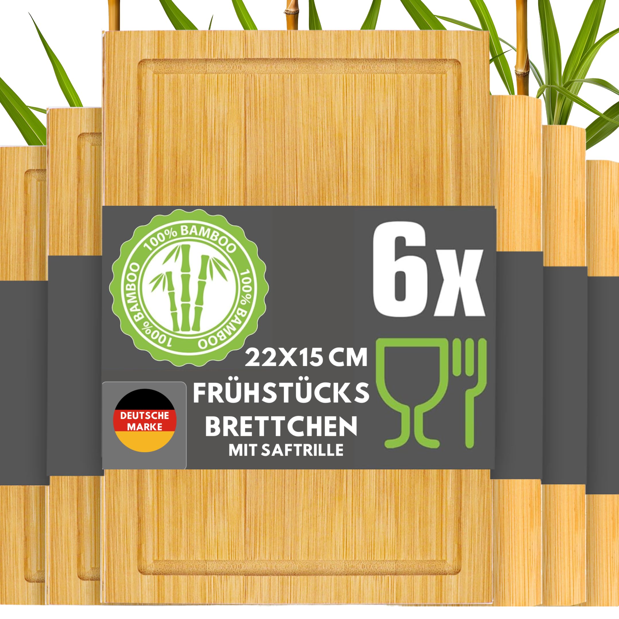 Set of 6: Bamboo Breakfast Board - 22x15 Wooden Chopping Boards Serving Boards — image 1