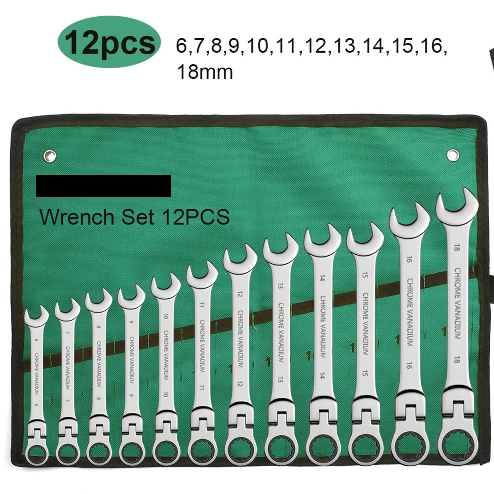 Set di chiavi a cricchetto Set di anelli for ingranaggi da 8-22 mm Kit di chiavi combinate a cricchetto Testa flessibile metrica con borsa in tela (Size : 12 pcs(6-18mm))
