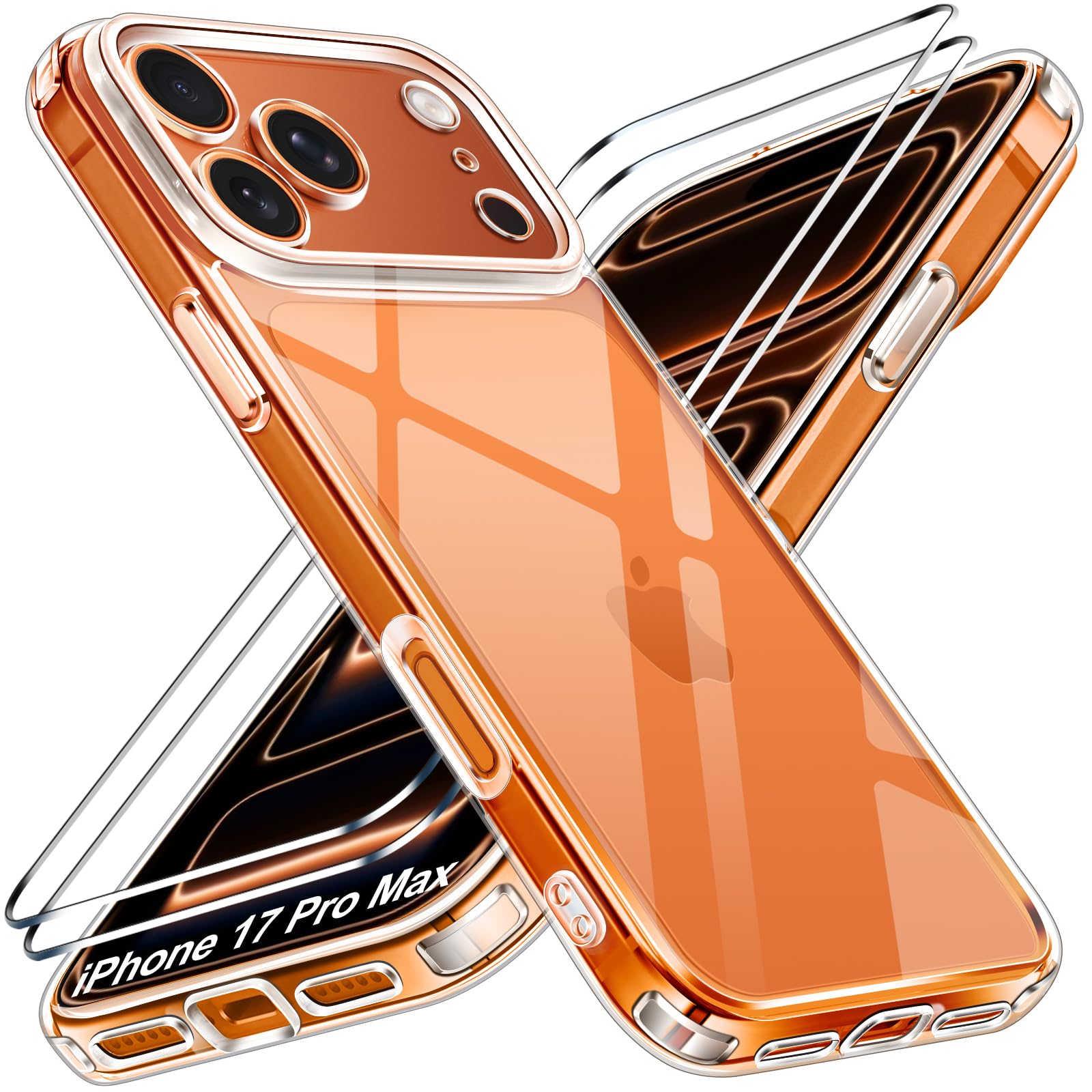 ivoler Klar Hülle für iPhone 17 Pro Max,1 Handyhülle mit 2 Stück Panzer Schutz Glas, Militärischer Schutz Stoßfest Transparent Schutzhülle Durchsichtige für Case