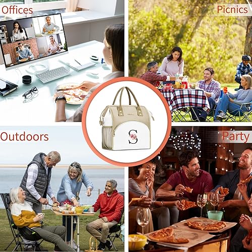 Miniatura 7 de Lonchera con inicial para mujer, lonchera térmica para niñas, lonchera grande para adultos, a prueba de fugas, para trabajo de picnic, bolsa de mano