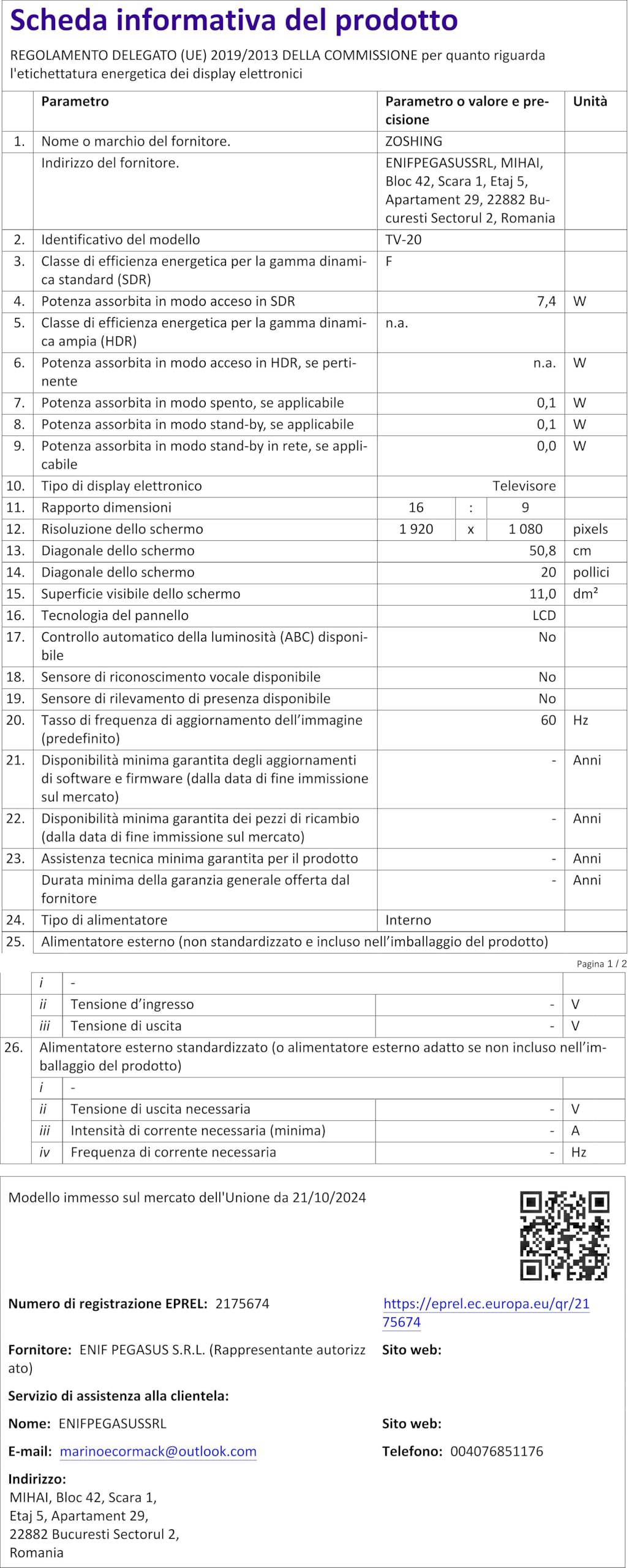 TV Digitale 16 Pollici Freeview, Sintonizzatore DVB-T2, Ingresso AV