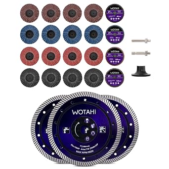 3-Piece 7 inch Turbo Diamond Tile Saw Blades & 2 Inch Flap Disc Set, 20 PCS Angle/Die Grinder Flap Discs