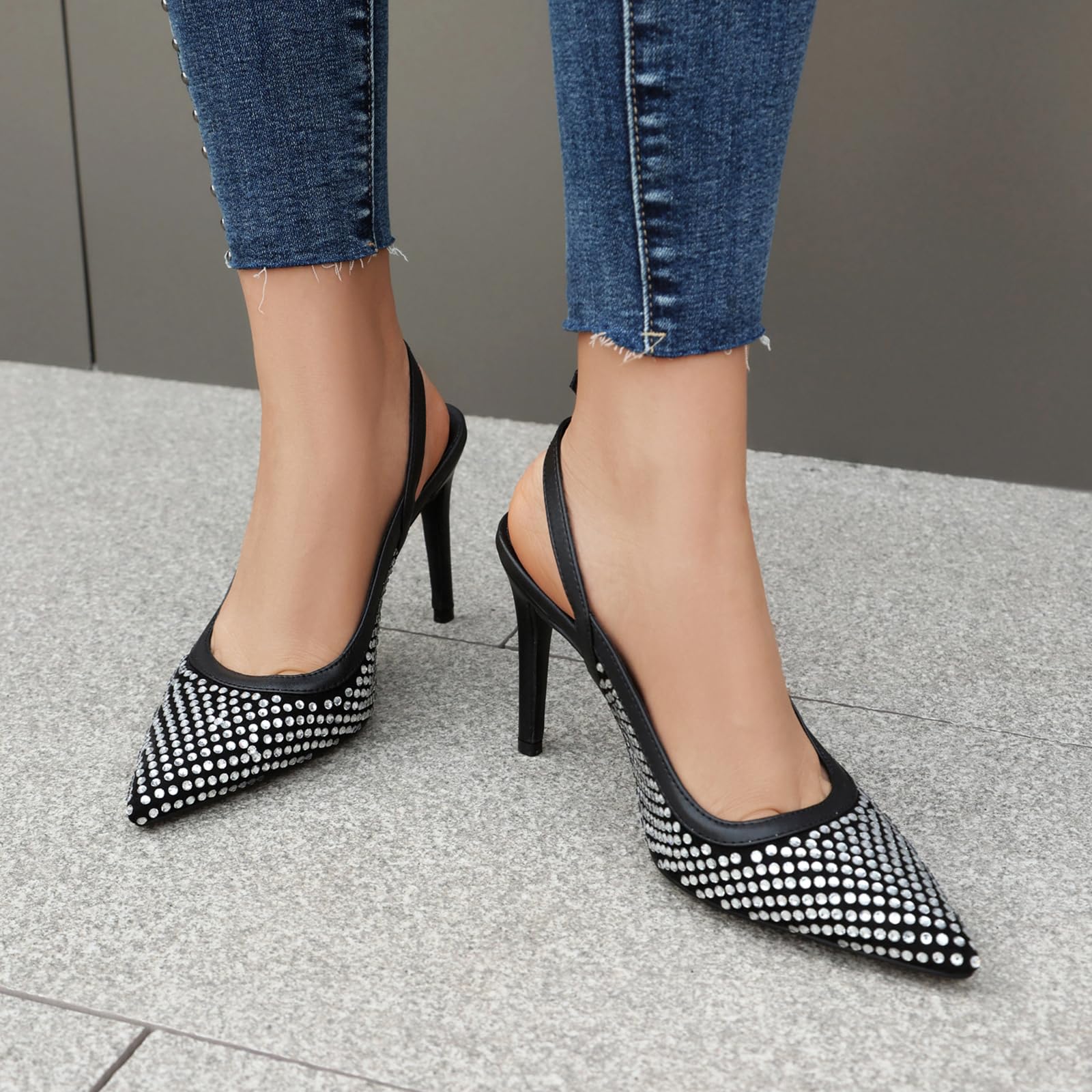 Décolleté Slingback con Strass, Tacchi a Spillo a Punta