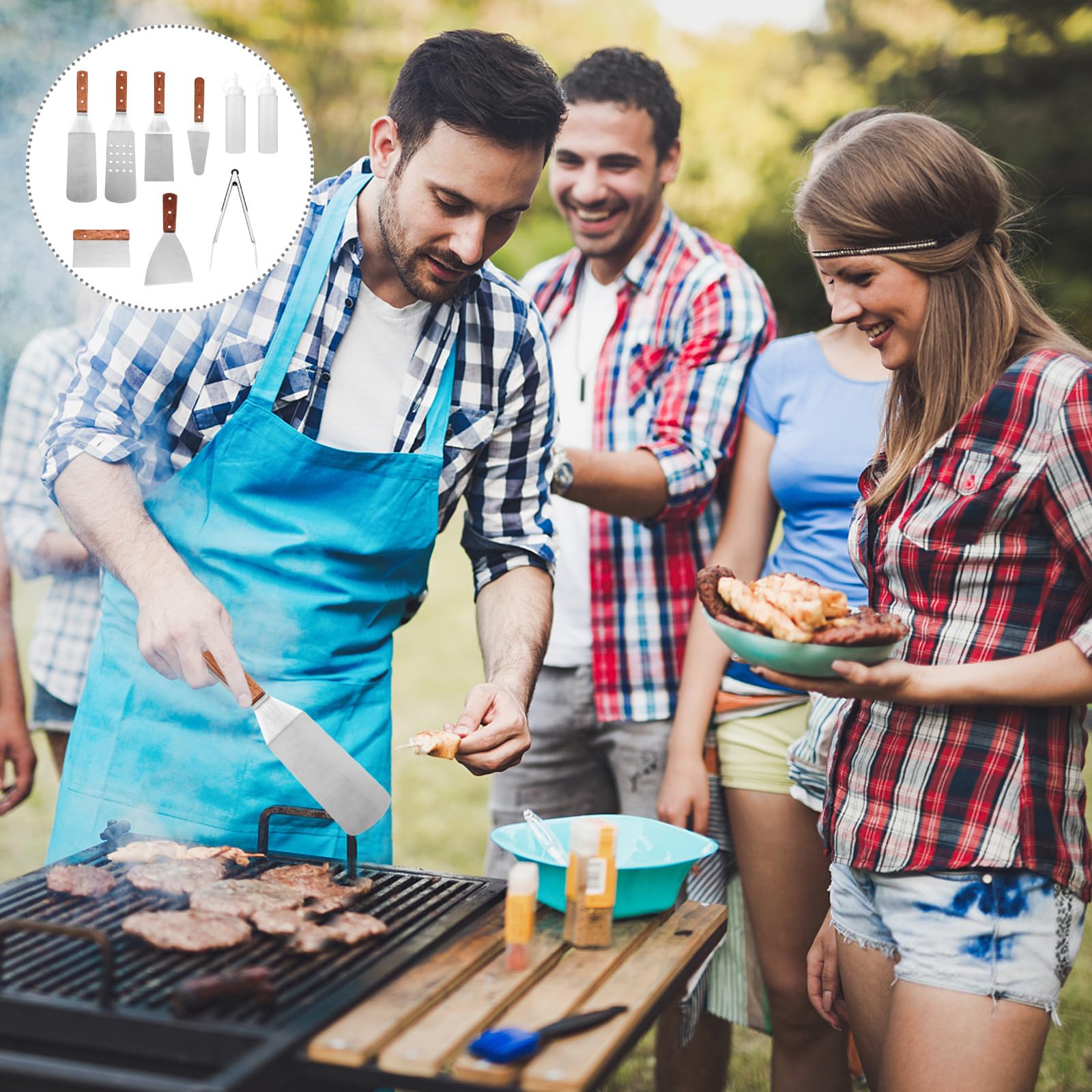 VICASKY Set Accessori Barbecue in Acciaio Inossidabile 9 Pezzi Leggero e Facile da Trasportare per Grigliate All'aperto