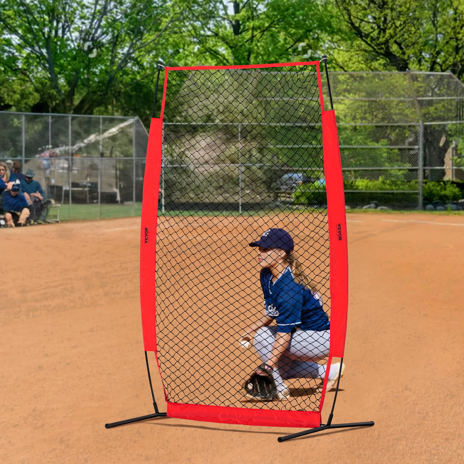 VEVOR Écran Protecteur de Baseball en I, Filet de Protection de Softball 140 x 218 cm, Portable avec Sac de Transport et Piquets de Sol, Équipements pour Cage de Frappeurs Protection Lanceurs