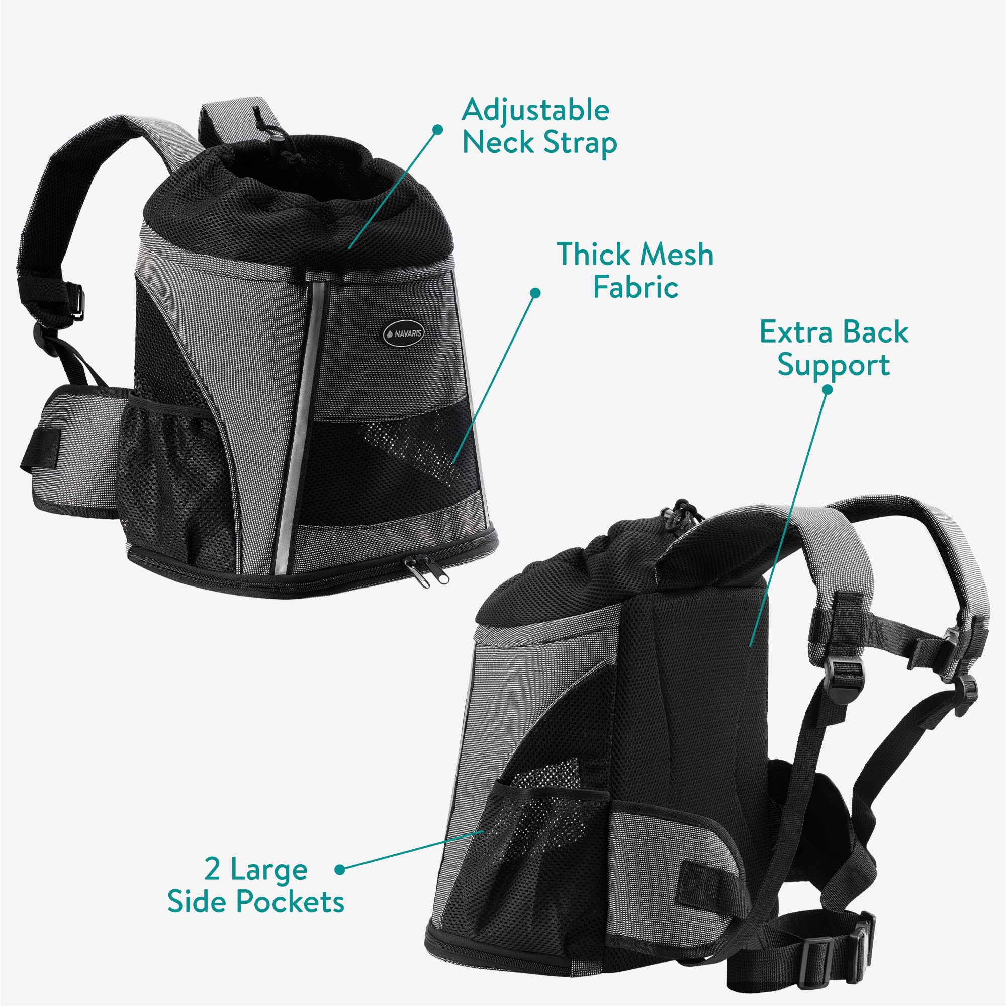 Navaris Zaino per Cani 7 kg - Borsa Porta Cane Taglia Piccola - Zaino per Gatti - Trasportino a Zaino Gatto Grande Morbido - Zainetto per Cani Piccoli - Zaini per Trasporto Cani