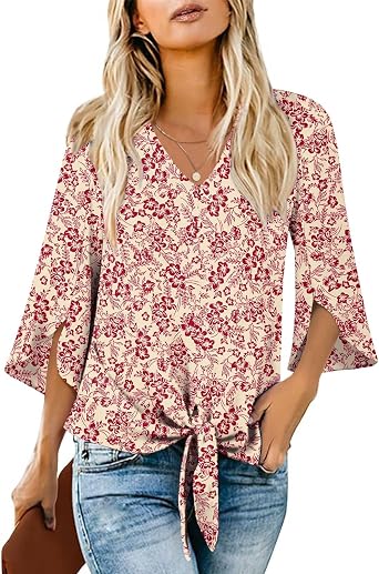 Addtoo Womens 2026 Casual Summer Tops V-Neck Button Down Shirts Loose Fit Tunic Blouses