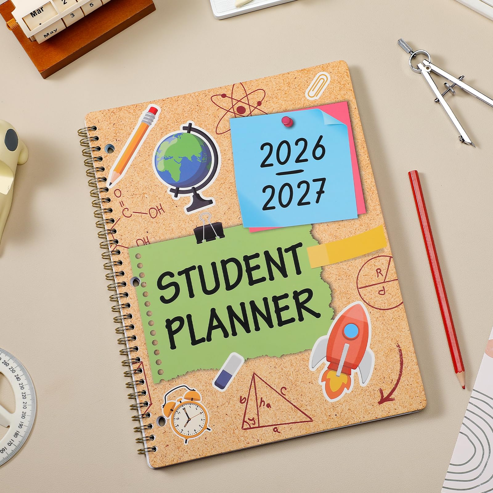 Schülerplaner 2026–2027 – akademischer Schülerplaner 2026–2027, August 2025 – Jun. 2026, 21,6 x 27,9 cm, Schulplaner mit Aufklebern, Wochenzielen, Tabs und 3-fach gelocht