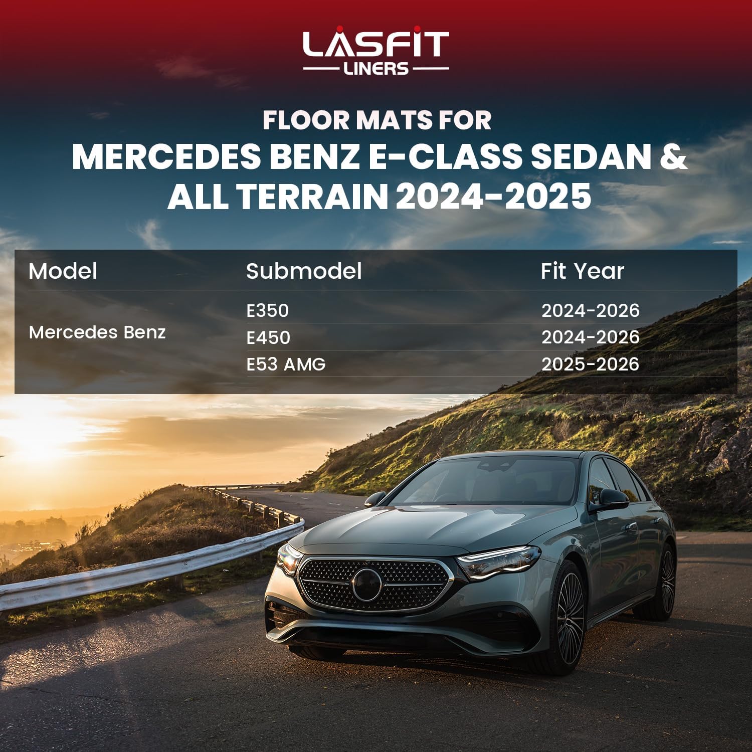 LASFIT Floor Mats for Mercedes Benz E Class E350 / E450 AMG / E53 2026 2025 2024 (Fit Sedan & All-Terrain), All Weather TPE Anti-Slip Floor Liners Fit for E Class 2024-2026, 1st & 2nd Row Set, Black - Image 2