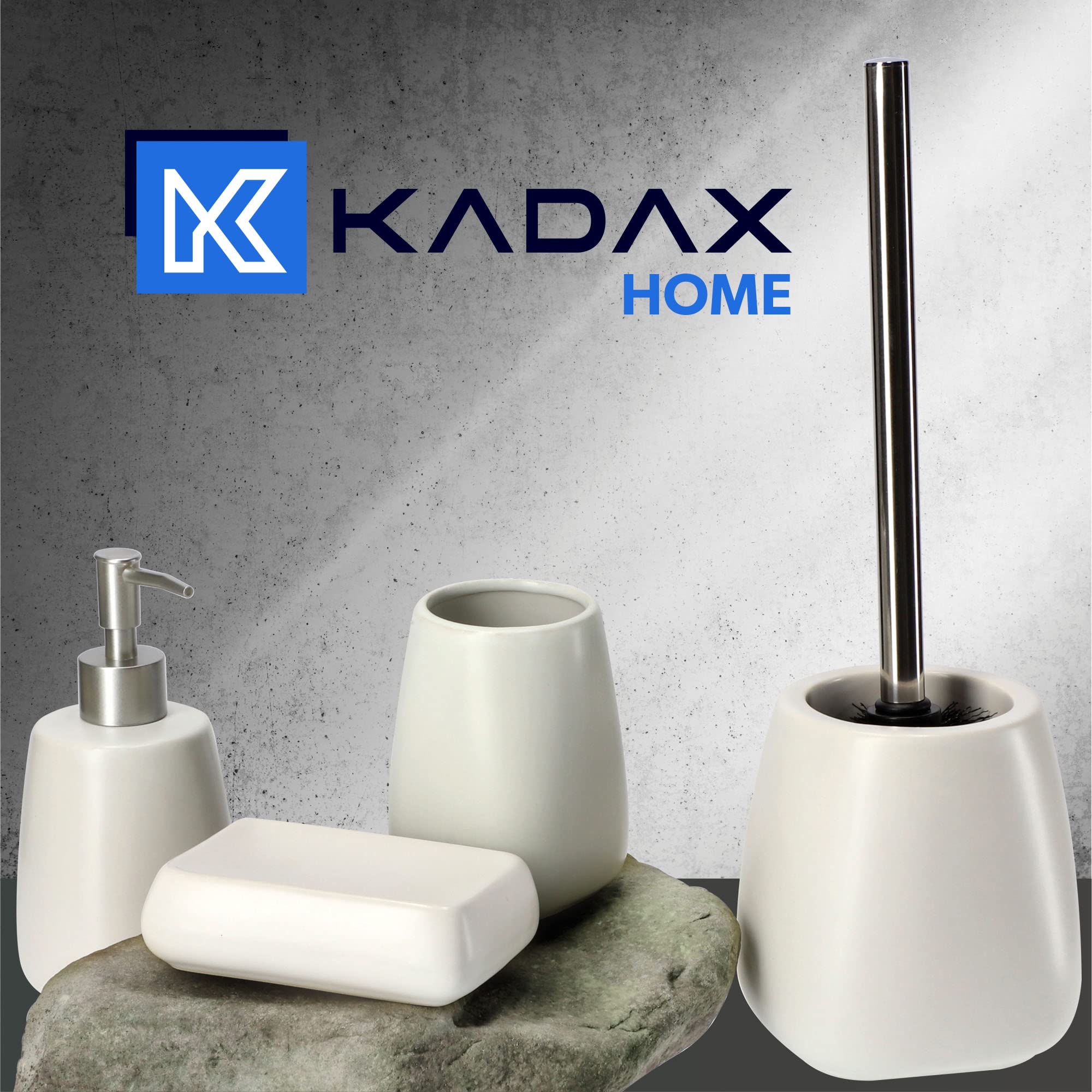 KADAX Escobilla de Baño con Base de Cerámica, Mango Largo de Acero y Cerdas Duraderas para una Limpieza Profunda de Inodoros (Set de 2, Blanco)