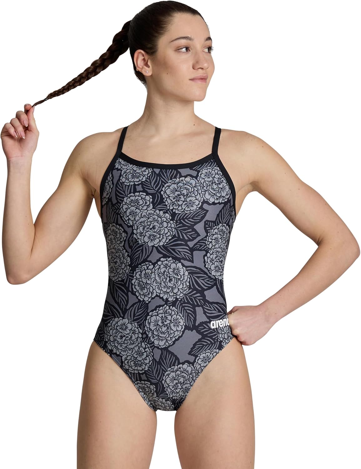 ARENA Women's Swimsuit Hydrangea Bouquet Team Print MaxLife Challenge Back One Piece Bathing Suit Training Swimwear