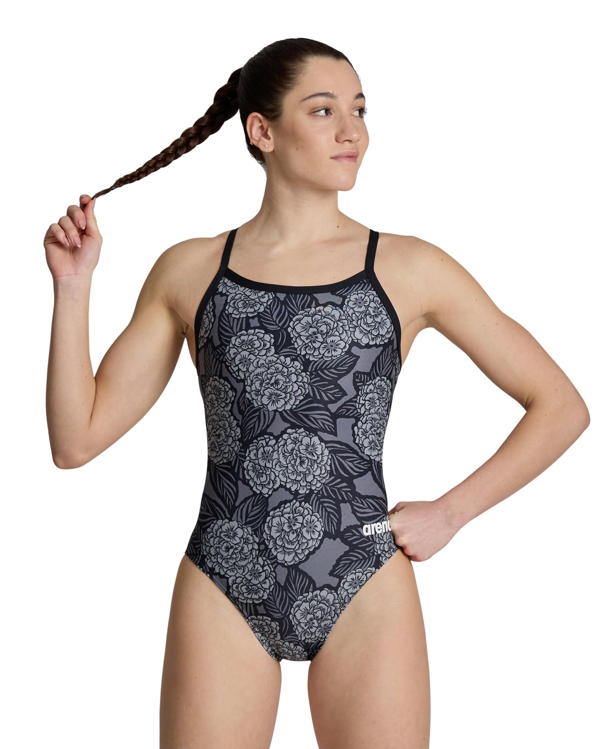ARENA Women's Swimsuit Hydrangea Bouquet Team Print MaxLife Challenge Back One Piece Bathing Suit Training Swimwear