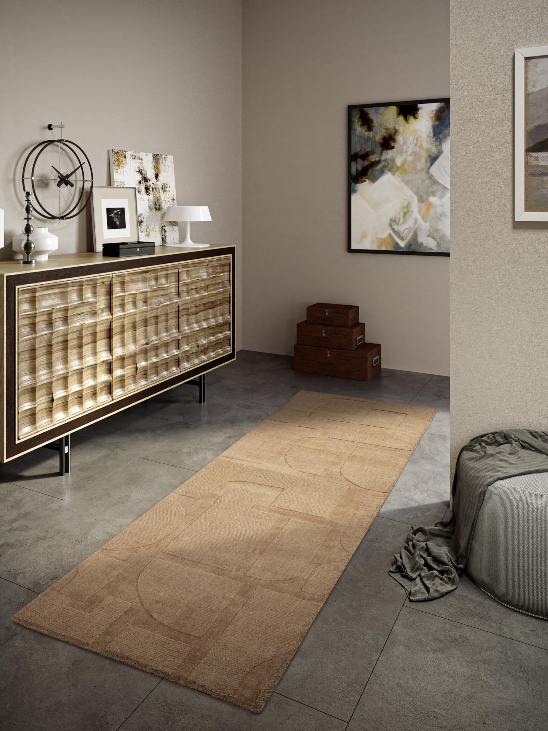 Villeroy & Boch Alexis Alfombra de lana natural para salón, tejida a mano y respetuosa con el medio ambiente, alfombra boho de lana para salón, dormitorio, comedor, pasillo, cocina, cobre, 80 x 250 cm
