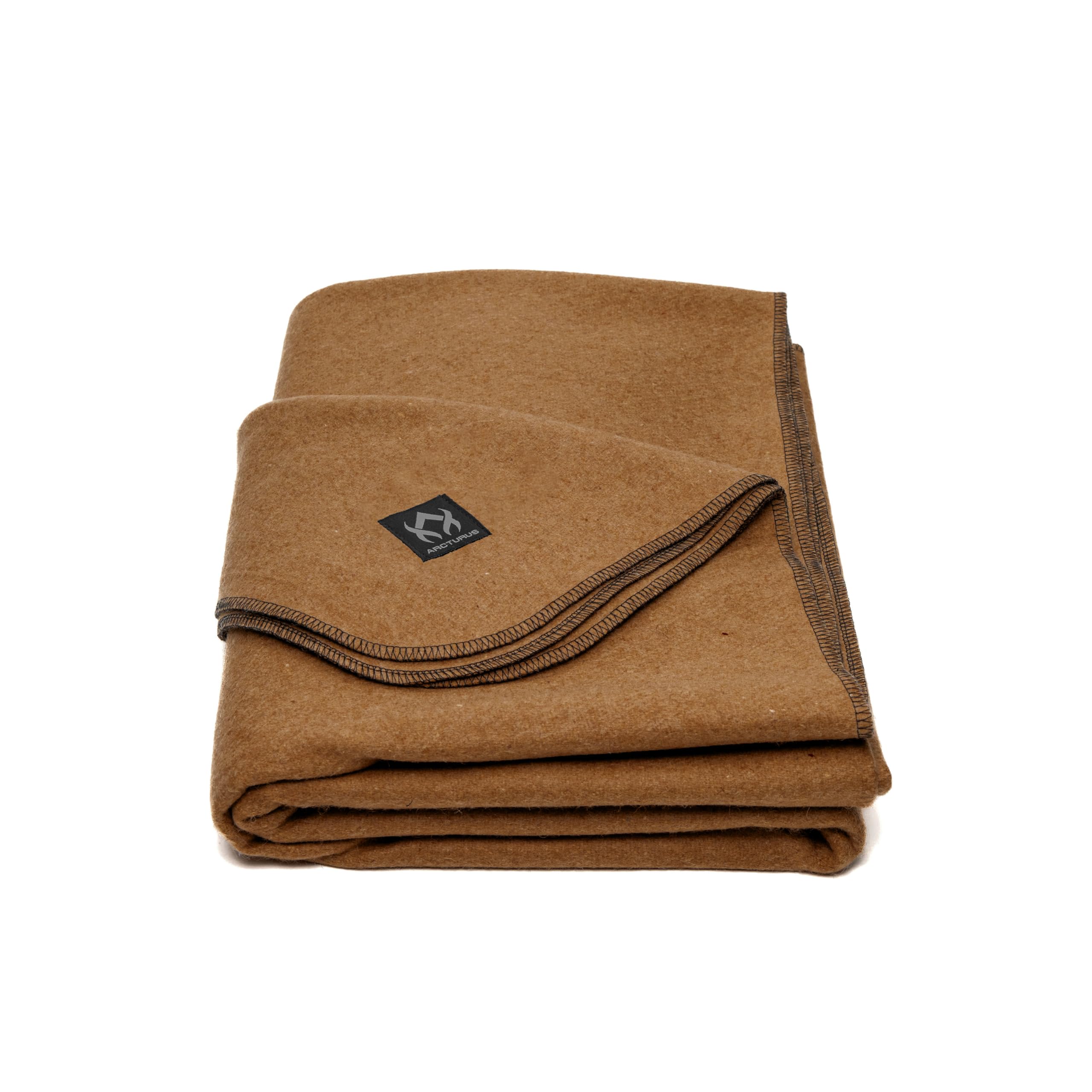 Arcturus Military Wool Blanket - 4.5 lbs, Warm, Thick, Washable, Large 64" x 88" - Great for Camping, Outdoors, Sporting Events, and Survival Kits (Camel), Braun