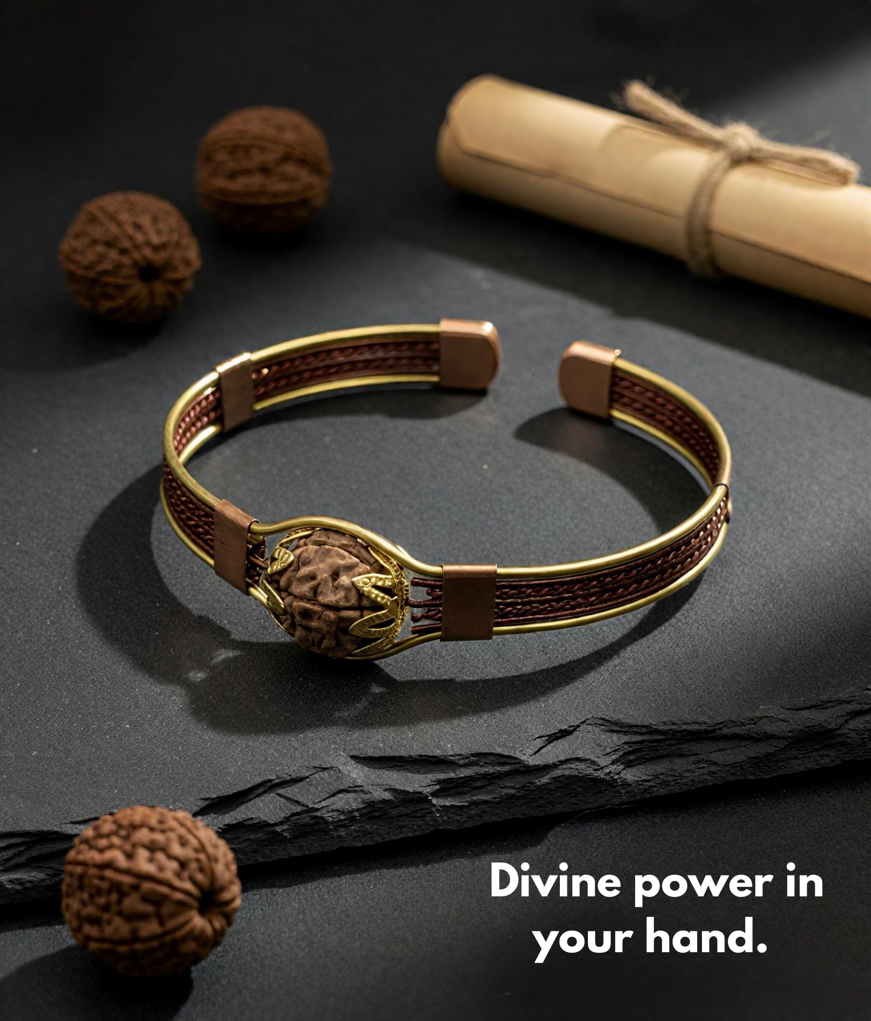 RUDRADIVINE 7 Mukhi Rudraksha Copper Wire Bracelet, Traditional Design, Spiritual, Religious Accessory for Strength, Protection, and Prosperity - Image 3 thumbnail