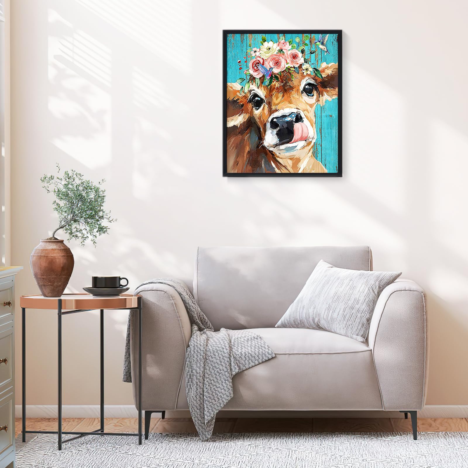 gelrovaled Dipingere con i numeri, adulti, kit di pittura a olio per principianti e adulti, con 3 pennelli e vernice acrilica, senza cornice, 40 x 50 cm, Flowers and Cattle