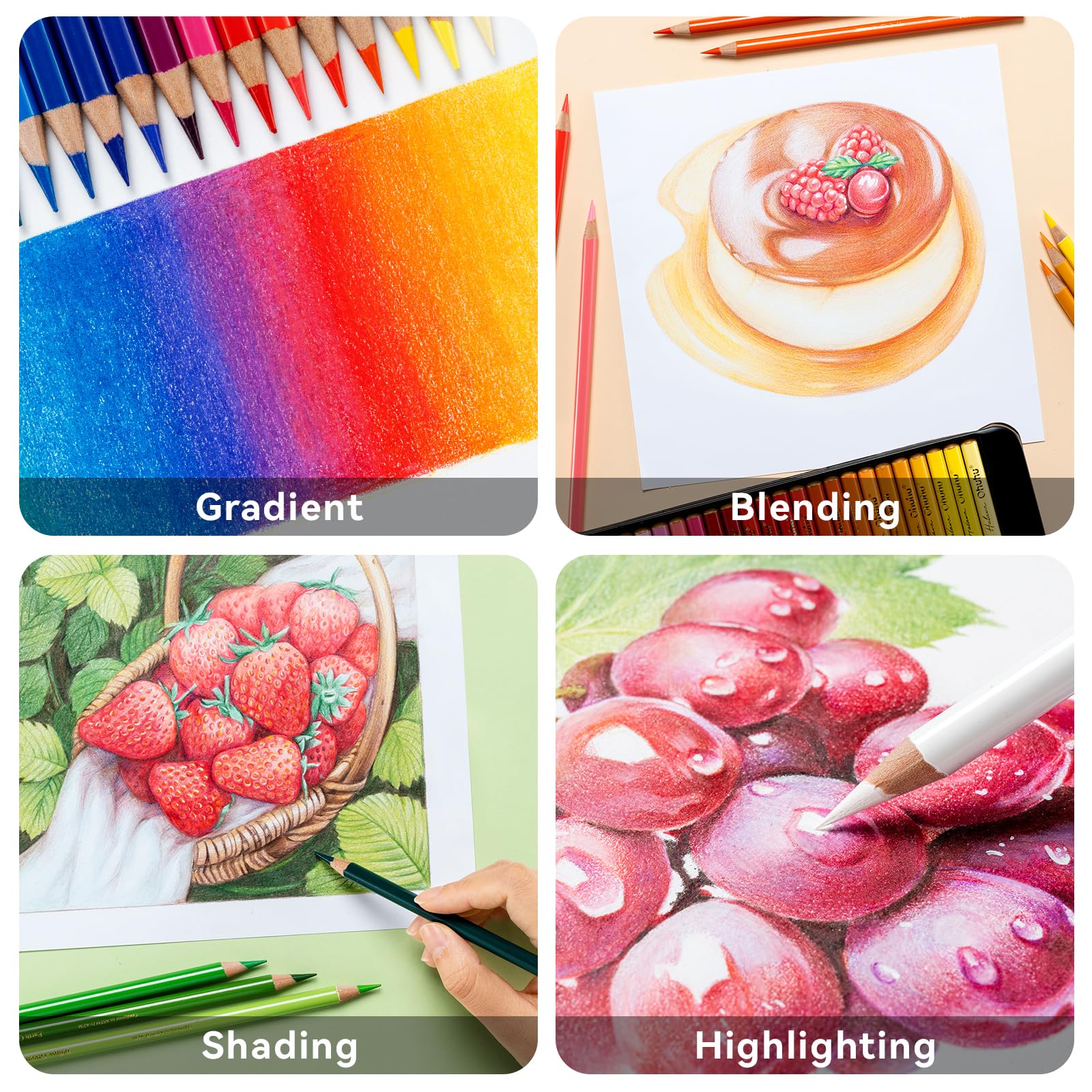 Ohuhu Lapices Colores, 72 lápices de alta pigmentación mezclables con mina de 4 mm con base de aceite, lápices de colores profesionales para artistas, Adultos, estudiantes, dibujo, bocetos y retratos
